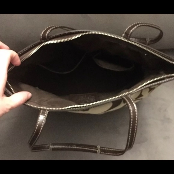 💖Coach Signature Zipper Canvas Leather Brown Tote - Picture 3 of 4